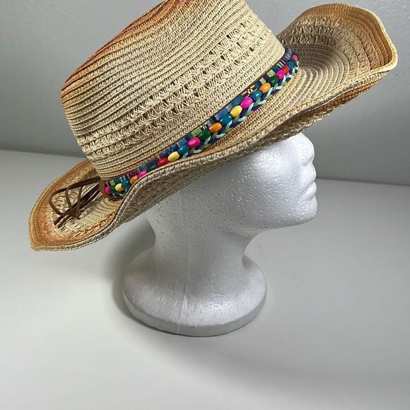 100% Paper Cowboy Hat w/ Leather Rainbow Band. Beige. OSFM. - Picture 4 of 7